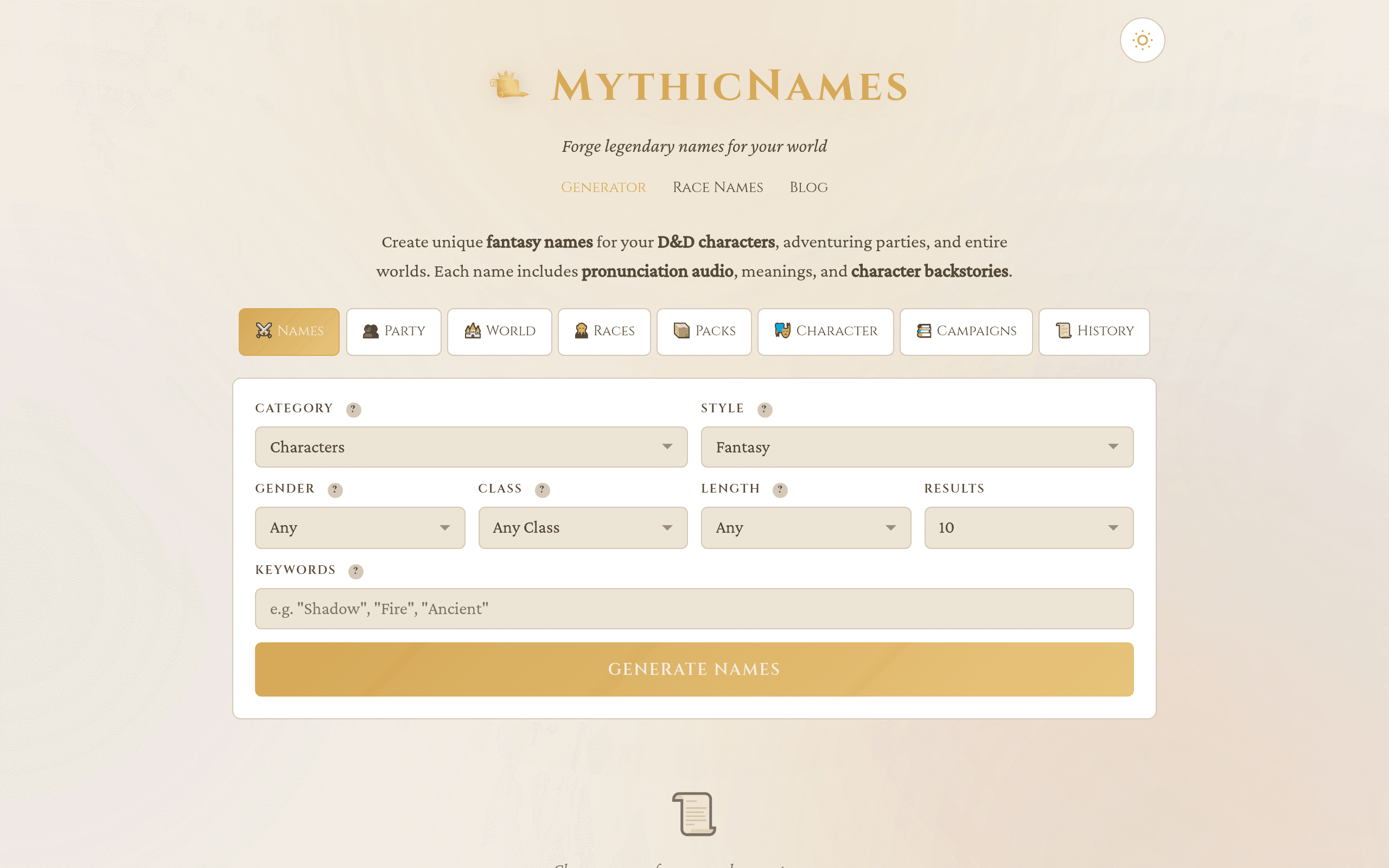 MythicNames screenshot
